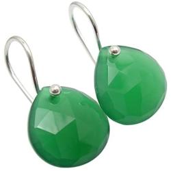 SilverStarJewel 925 Solid Silver Real Heart Green Onyx Earrings 1'' New Gemstone