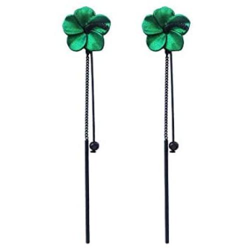 Long Flower Tassel Dangle Earrings,Red/Green Petal Drop Earrings 925 Silver Needle Earrings for Women Teen Girls Fashion Jewelry Birthday Gifts