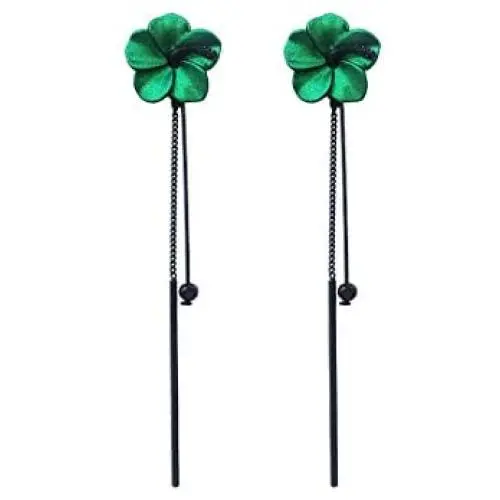 Long Flower Tassel Dangle Earrings,Red/Green Petal Drop Earrings 925 Silver Needle Earrings for Women Teen Girls Fashion Jewelry Birthday Gifts