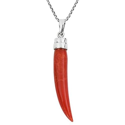 AeraVida Stylish & Fun Reconstructed Red Coral Chili Pepper .925 Sterling Silver Pendant Necklace