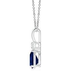 September Birthstone - Pear Blue Sapphire Teardrop Pendant Necklace for Women with Diamond in 14K White Gold (6x4mm Blue Sapphire)