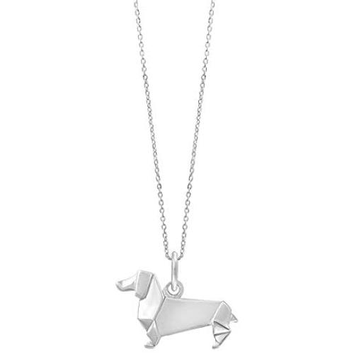 Boma Jewelry Sterling Silver Origami Dachshund Wiener Dog Necklace, 18 Inches
