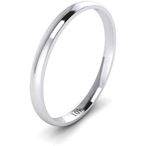 LANDA JEWEL Solid 10k White Rose Yellow Gold 2mm Light Court Shape Comfort Fit Polished Wedding Ring Plain Band