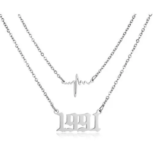 RWQIAN 1974-2009 Year Number Personalized Pendant Necklace Gold Plated Stainless Steel Chain Jewelry for Women & Teen Princess Girlfriend