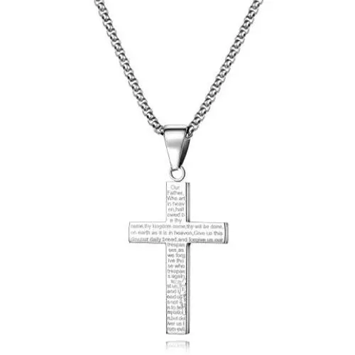 Starmond Cross Necklace for Men Stainless Steel Crucifix Bible Prayer Pendant 24'' Chain Starmond Cross Necklace for Men Stainless Steel Crucifix Bible Prayer Pendant 24'' Chain