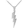 High Polish 925 Sterling Silver CZ-Studded Lightning Bolt Charm Pendant Necklace