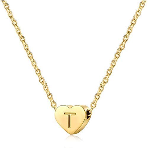 BFJLIFE Tiny Gold Initial Heart Necklace 18K Gold Filled Handmade Dainty Personalized Letter Heart Choker Necklace Gift for Women Necklace Jewelry