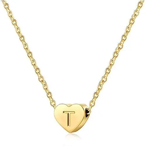 BFJLIFE Tiny Gold Initial Heart Necklace 18K Gold Filled Handmade Dainty Personalized Letter Heart Choker Necklace Gift for Women Necklace Jewelry