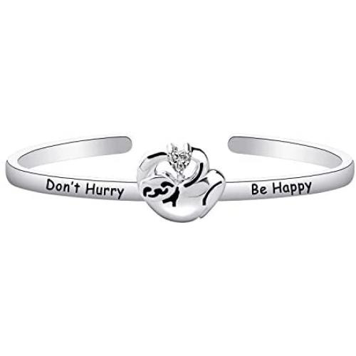 HOLLP Lazy Sloth Jewelry Gift for Sloth Lovers Dont Hurry Be Happy Bracelet for Women Girls Lazy Sloth Animal Gifts for Mom Aunt Friends