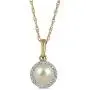 Jewelili 10K Yellow Gold 5mm Round Pearl and Natural White Diamond Accent Pendant Necklace, 18'' Rolo Chain Jewelili 10K Yellow Gold 5mm Round Pearl and Natural White Diamond Accent Pendant Necklace, 18'' Rolo Chain