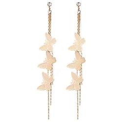 Cute Long Tassel Butterfly Earrings for Women Girls Gold Butterfly Crystal Dangle Drop Earrings Jewelry