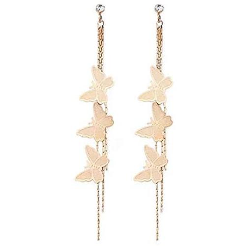 Cute Long Tassel Butterfly Earrings for Women Girls Gold Butterfly Crystal Dangle Drop Earrings Jewelry