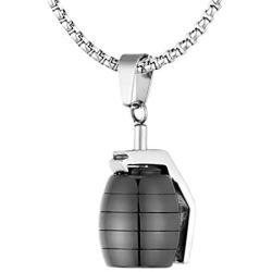 Fusamk Hip Hop Stainless Steel Grenade Pendant Charm Necklace with 24'' Box Chain