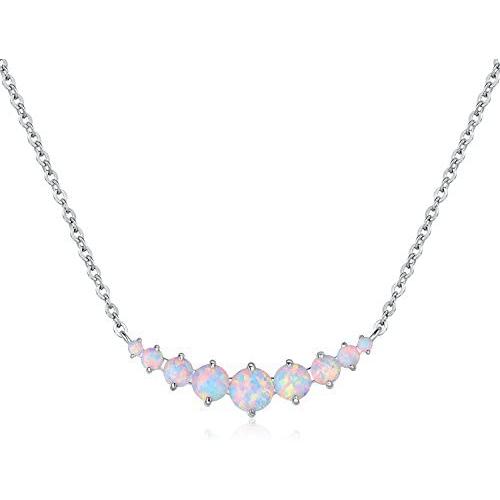 Barzel 18K White Gold Plated or Rose Gold Plated Created White Opal Graduated Necklace