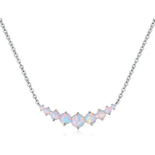 Barzel 18K White Gold Plated or Rose Gold Plated Created White Opal Graduated Necklace Barzel 18K White Gold Plated or Rose Gold Plated Created White Opal Graduated Necklace