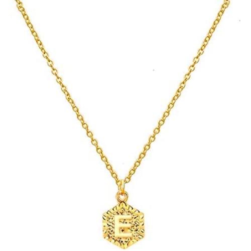 Gold Hexagon Initial Necklace for Girl,Letter A-Z Personlized Name Jewelry Engraved Alphabet Necklace for Teen Girls