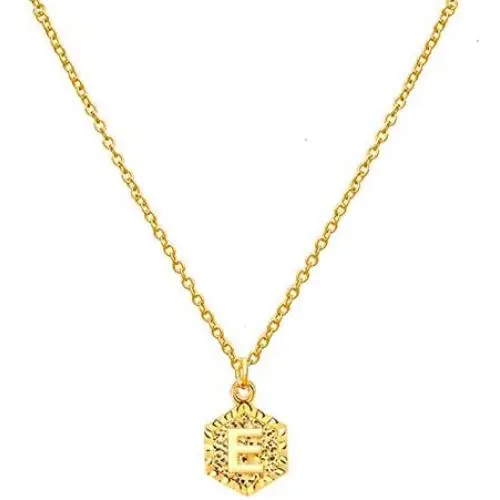 Gold Hexagon Initial Necklace for Girl,Letter A-Z Personlized Name Jewelry Engraved Alphabet Necklace for Teen Girls
