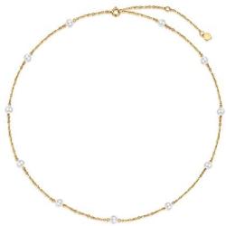 SISGEM Solid 14K Gold Pearl Necklace for Women Girls Freshwater Cultured Pearl Choker Necklace Station Tin Cup Pearl Necklace Dainty Jewelry for Her Anniversary, 16-18