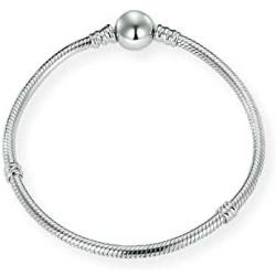 LONAGO Jewelry Moments Round Clasp Snake Chain Charm 925 Sterling Silver Bracelet Fit Pandora Charm Birthday Gift for Women Mom