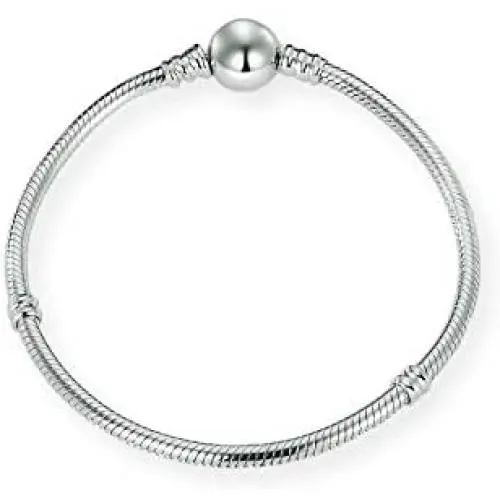 LONAGO Jewelry Moments Round Clasp Snake Chain Charm 925 Sterling Silver Bracelet Fit Pandora Charm Birthday Gift for Women Mom