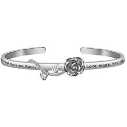 HOLLP  Daughter in Law Gift Marriage Made You Family Love Made You My Daughter Cuff Bracelet with Rose Flower Wedding Jewelry Stepdaughter Gift