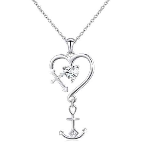 S925 Sterling Silver Faith Hope Love Heart Cross Anchor Vintage Pendant Necklace Ring Jewelry Set
