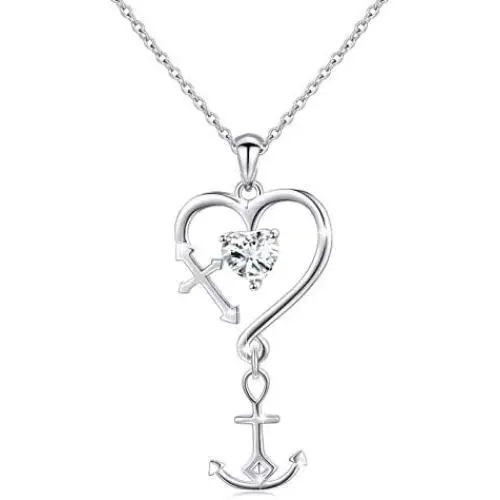 S925 Sterling Silver Faith Hope Love Heart Cross Anchor Vintage Pendant Necklace Ring Jewelry Set S925 Sterling Silver Faith Hope Love Heart Cross Anchor Vintage Pendant Necklace Ring Jewelry Set
