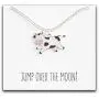 Happy Kisses Cow Necklace – “Jump Over The Moon!” Message Pendant – Cute Charm Gift for Any Women or Kid Who Loves Cows – Adjustable Chain Length