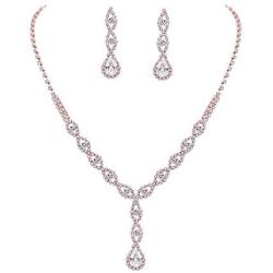 UDORA Crystal Necklace Earrings Jewelry Sets for Bridesmaid Bridal Wedding Party