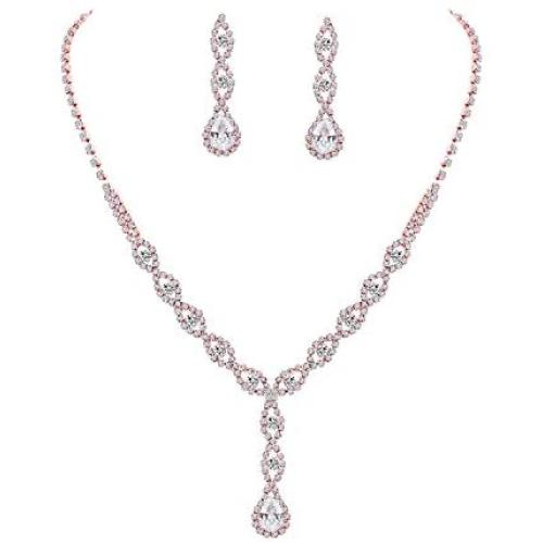 UDORA Crystal Necklace Earrings Jewelry Sets for Bridesmaid Bridal Wedding Party