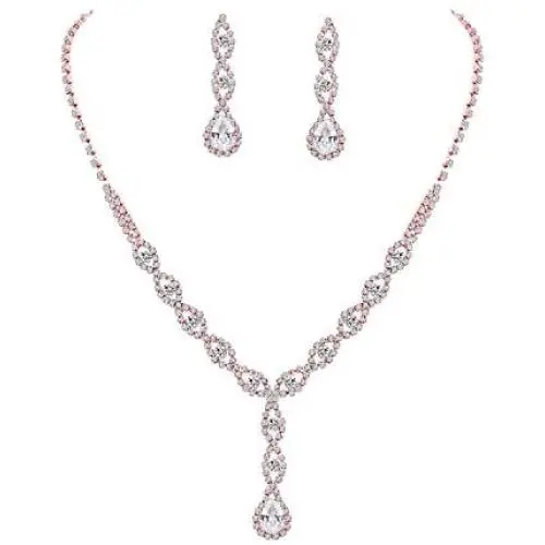 UDORA Crystal Necklace Earrings Jewelry Sets for Bridesmaid Bridal Wedding Party