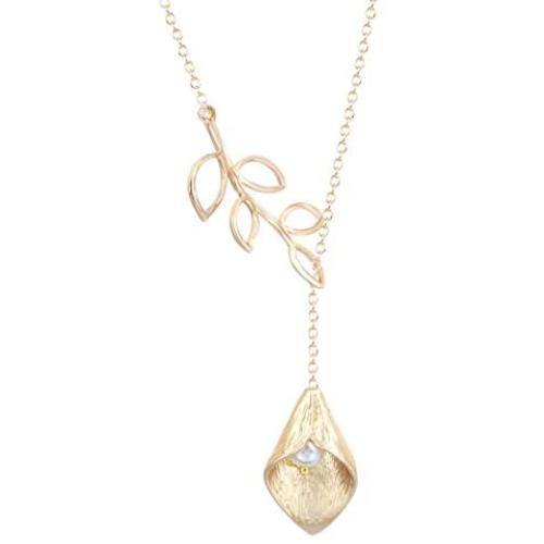 MIXIA Peace Olive Branch with Calla Lily Flower Pearl Lariat Y Necklace Hook Earring Charm Pendant Earrings Jewelry