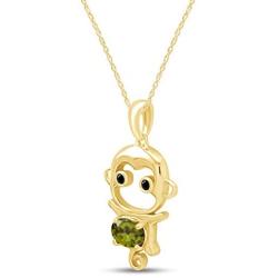 Simulated Gemstone Cute Monkey Animal Cartoon Pendant Necklace in 14K Yellow Gold Over Sterling Silver