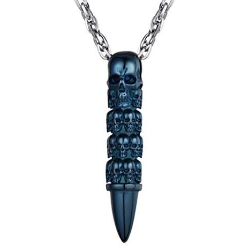Skull Bullet Necklace/Skull Feather Necklace/Skull Necklace, Stainless Steel Gothic Punk Statement Jewelry for Men/Women, Come Gift Box