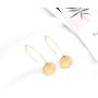 Shiny Hammering Circle Disc Small Dangle Drop Hanging Earrings Long Hoops Geometric Brushed Gold Round Filled Everyday Jewelry for Women and girl