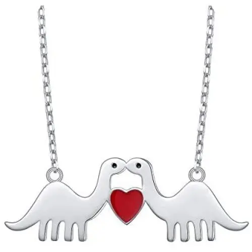 925 Sterling Silver Animal Love Red Heart Dinosaur Pendant Necklace for Women Girlfriend Wife Birthday Gift, 18 Inch + 2 Inch