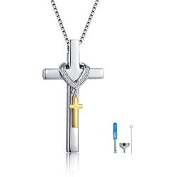 oGoodsunj 925 Sterling Silver Cross Urn Necklace Memorial Pendant Cremation Keepsake Jewelry for Ashes