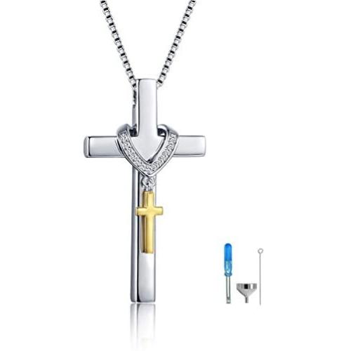 oGoodsunj 925 Sterling Silver Cross Urn Necklace Memorial Pendant Cremation Keepsake Jewelry for Ashes