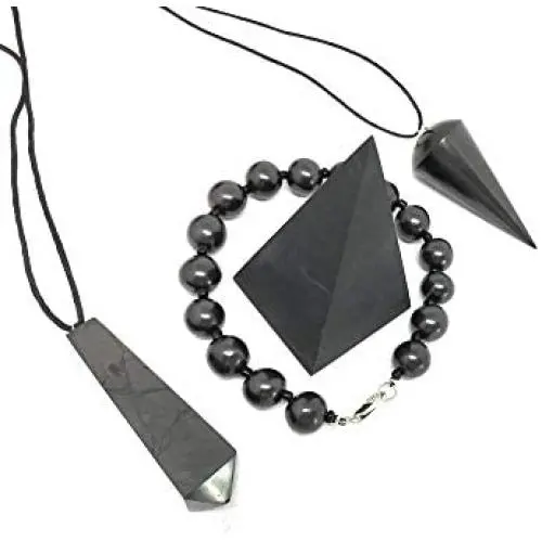 Karelian Heritage Authentic Shungite Stone Pendant and Black Crystal Pyramid Protection Set Karelian Heritage Authentic Shungite Stone Pendant and Black Crystal Pyramid Protection Set