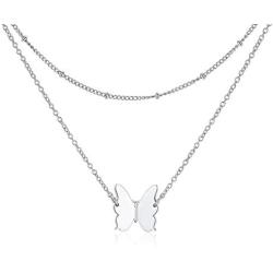 Butterfly Necklaces Layered for Women, Silver Dainty Butterfly Charm Gifts Birthday Anniversary, Stainless Steel Dainty Pendant with Adjustable Chains for Girls Boys