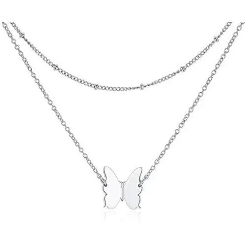 Butterfly Necklaces Layered for Women, Silver Dainty Butterfly Charm Gifts Birthday Anniversary, Stainless Steel Dainty Pendant with Adjustable Chains for Girls Boys