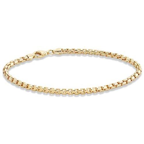 Miabella Solid 18K Gold Over Sterling Silver Italian 3.5mm Square Rolo Link Round Box Chain Bracelet for Men Women 7, 8, 8.5, 9 Inch 925 Made in Italy