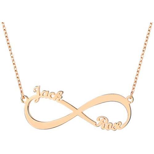 U7 Personalized Name Necklace for Mother or Couple 18K Gold Plated Script Nameplate Jewelry Custom Any Name/Birth Year Pendant Choker for for Women Teen Girls, Length 16 Inch