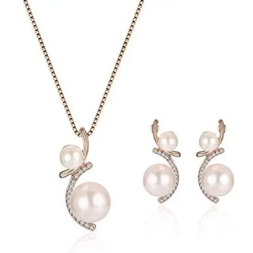 Beauty U Rose Gold Pearl Jewelry Set Women Wedding Earrings and Pendant Necklace Bridal Bridesmaids Jewelry Set Valentines Gift Beauty U Rose Gold Pearl Jewelry Set Women Wedding Earrings and Pendant Necklace Bridal Bridesmaids Jewelry Set Valentines Gift