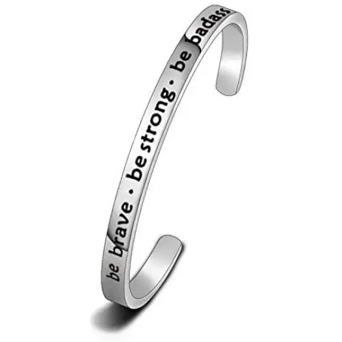 WUSUANED Inspirational Gift Be Brave Be Strong Be Badass Motivation Cuff Bracelet Strength Jewelry Encouragement Graduation Gift for Her
