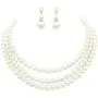 Rosemarie Collections Womens Multi Strand Classic 8mm Faux Pearl Necklace and Earrings Jewelry Set, 16''-19'' with 3'' Extender