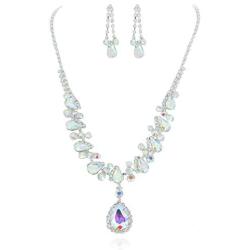 SP Sophia Collection Womens Elegant Bridal Teardrop Necklace and Half Halo Stud Post Dangle Earring Jewelry Set