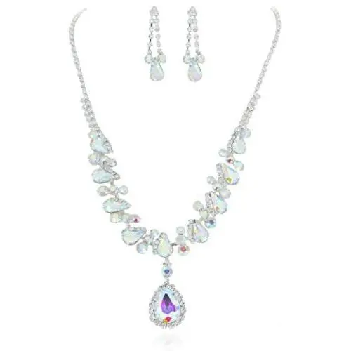 SP Sophia Collection Womens Elegant Bridal Teardrop Necklace and Half Halo Stud Post Dangle Earring Jewelry Set SP Sophia Collection Womens Elegant Bridal Teardrop Necklace and Half Halo Stud Post Dangle Earring Jewelry Set