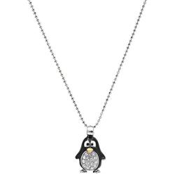 Spinningdaisy Silver Plated Round Body Cute Black Penguin Necklace