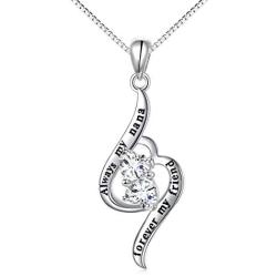 925 Sterling Silver Always My Sister/Nana/Teacher Forever My Friend Double Love Heart Necklace, 18 inches chain